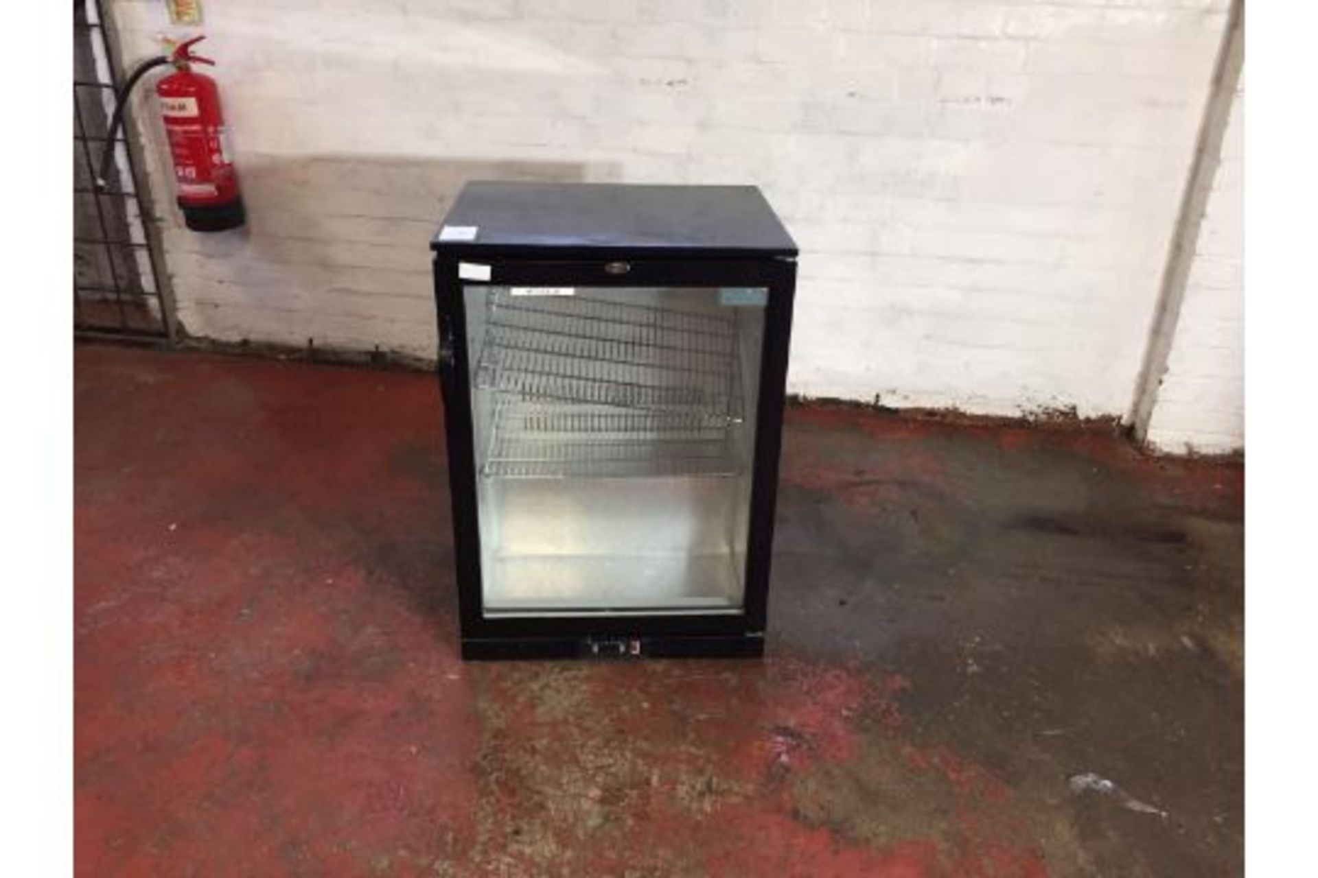 Black polar single door glass fronted fridge