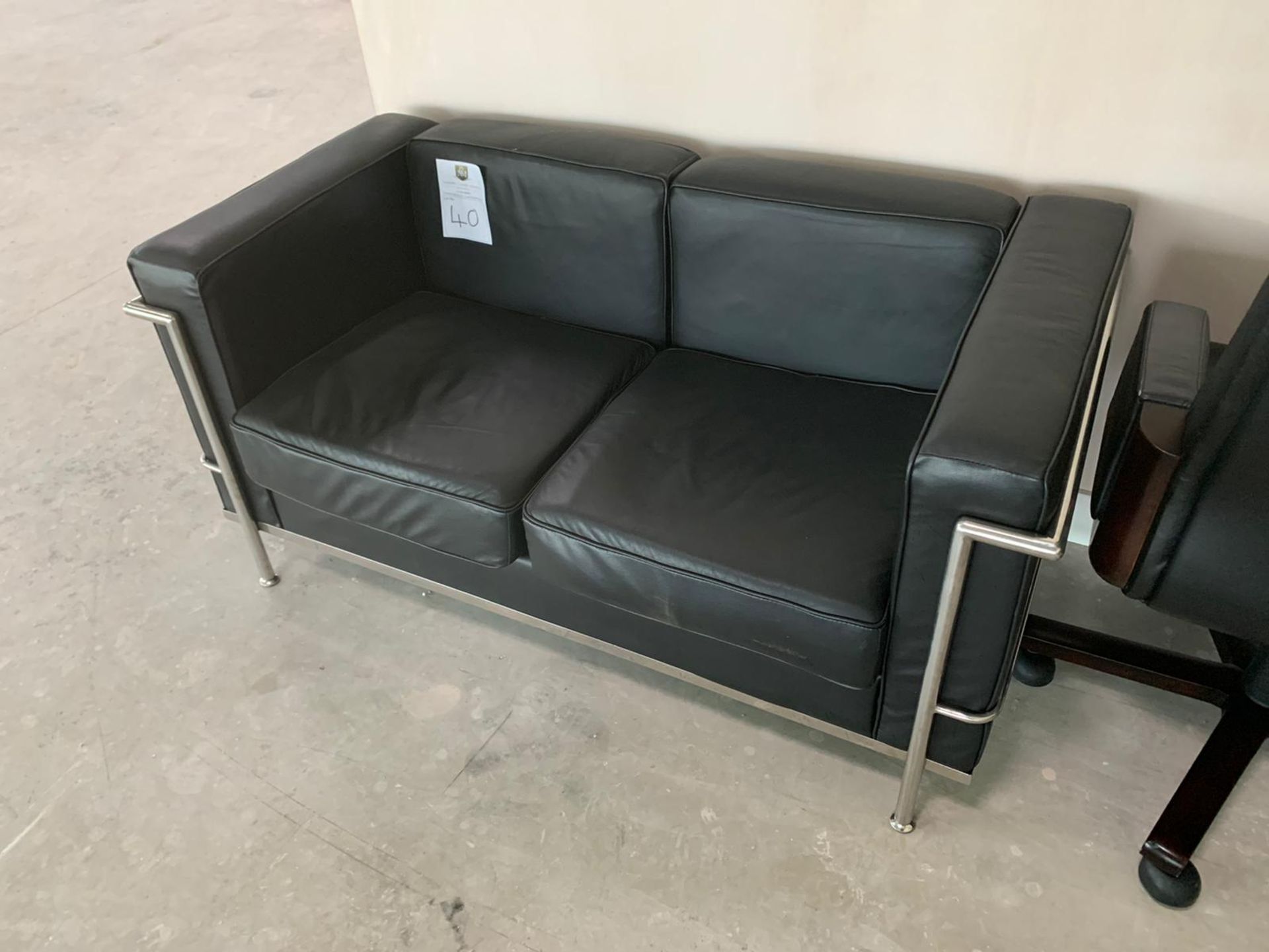 Black Leather Two Seater Sofa with Chrome Legs - Image 3 of 4