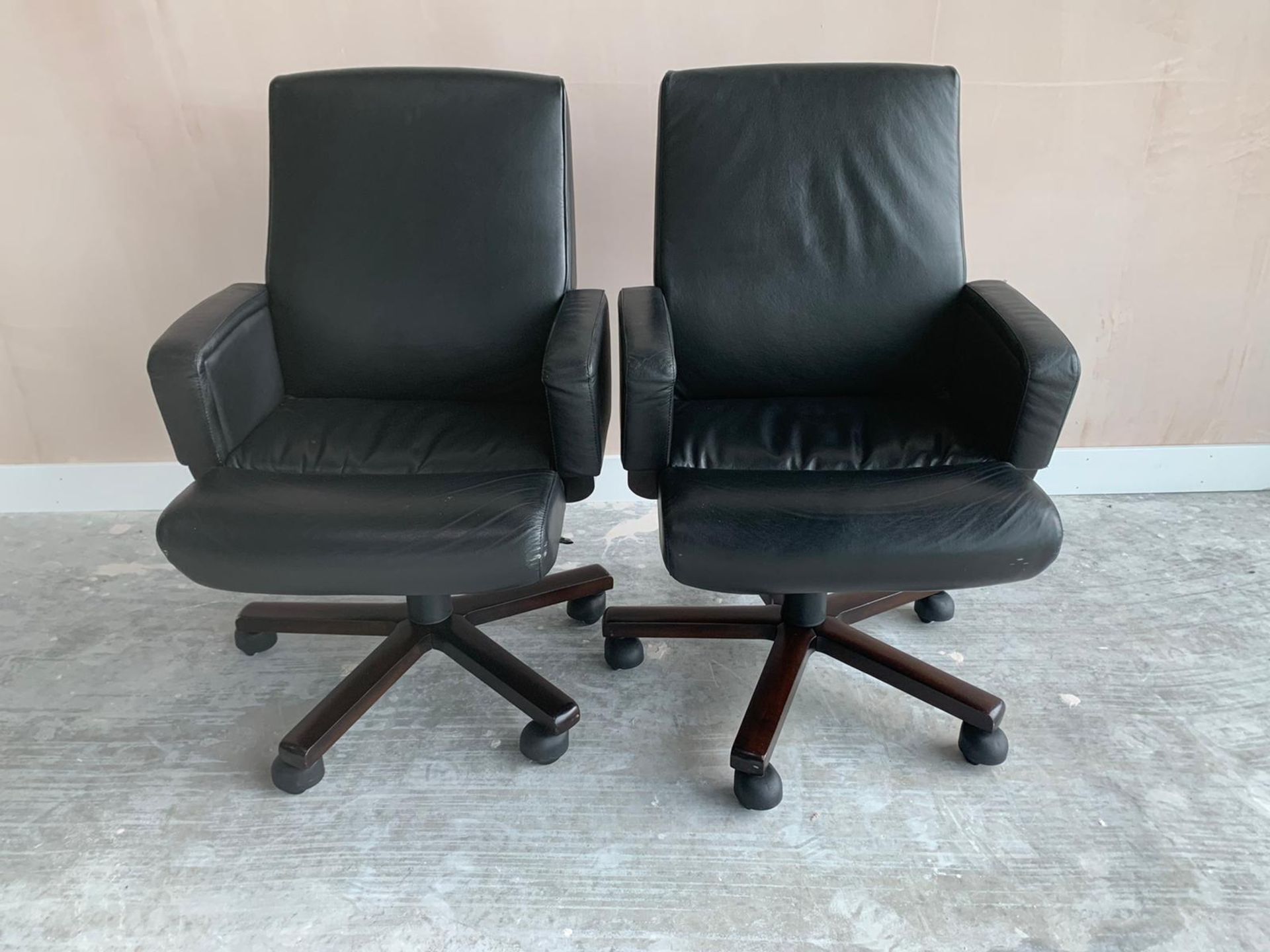 Black Leather Commercial Grade Swivel Office Chair x2 - Image 2 of 5