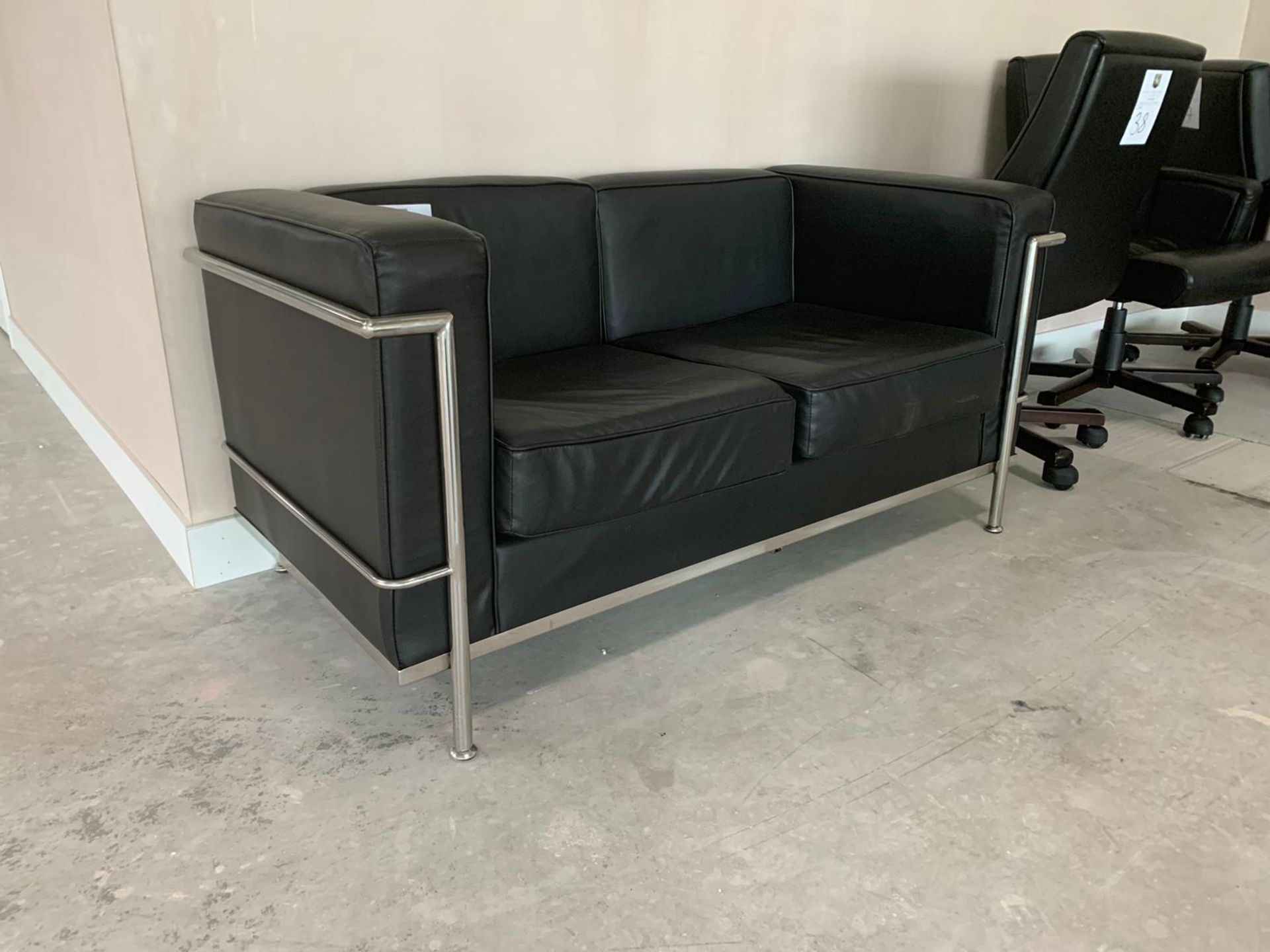 Black Leather Two Seater Sofa with Chrome Legs - Image 2 of 4