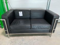 Black Leather Two Seater Sofa with Chrome Legs