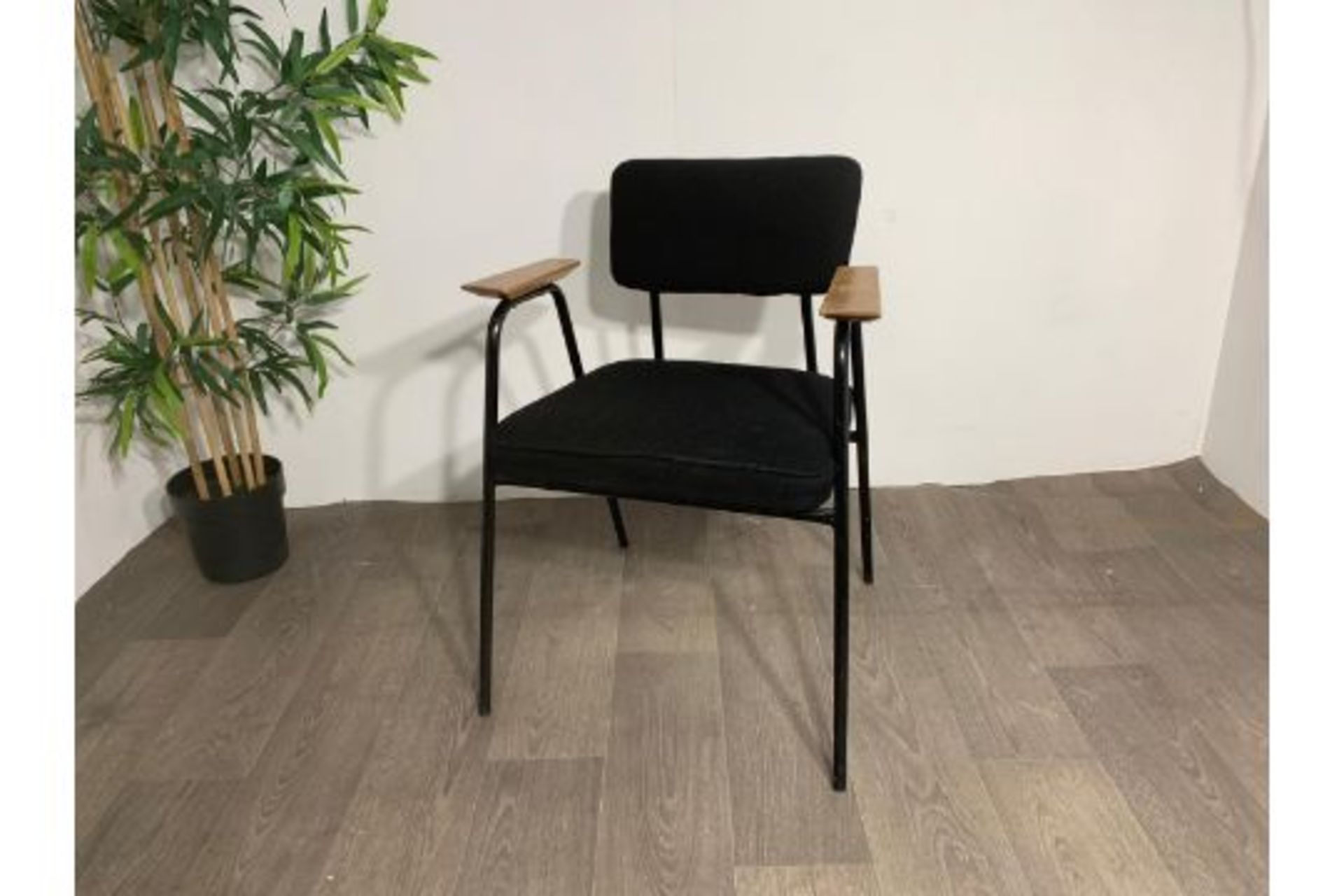 Black Commercial Grade Chair with Wooden Arm Rest x2 - Image 4 of 5