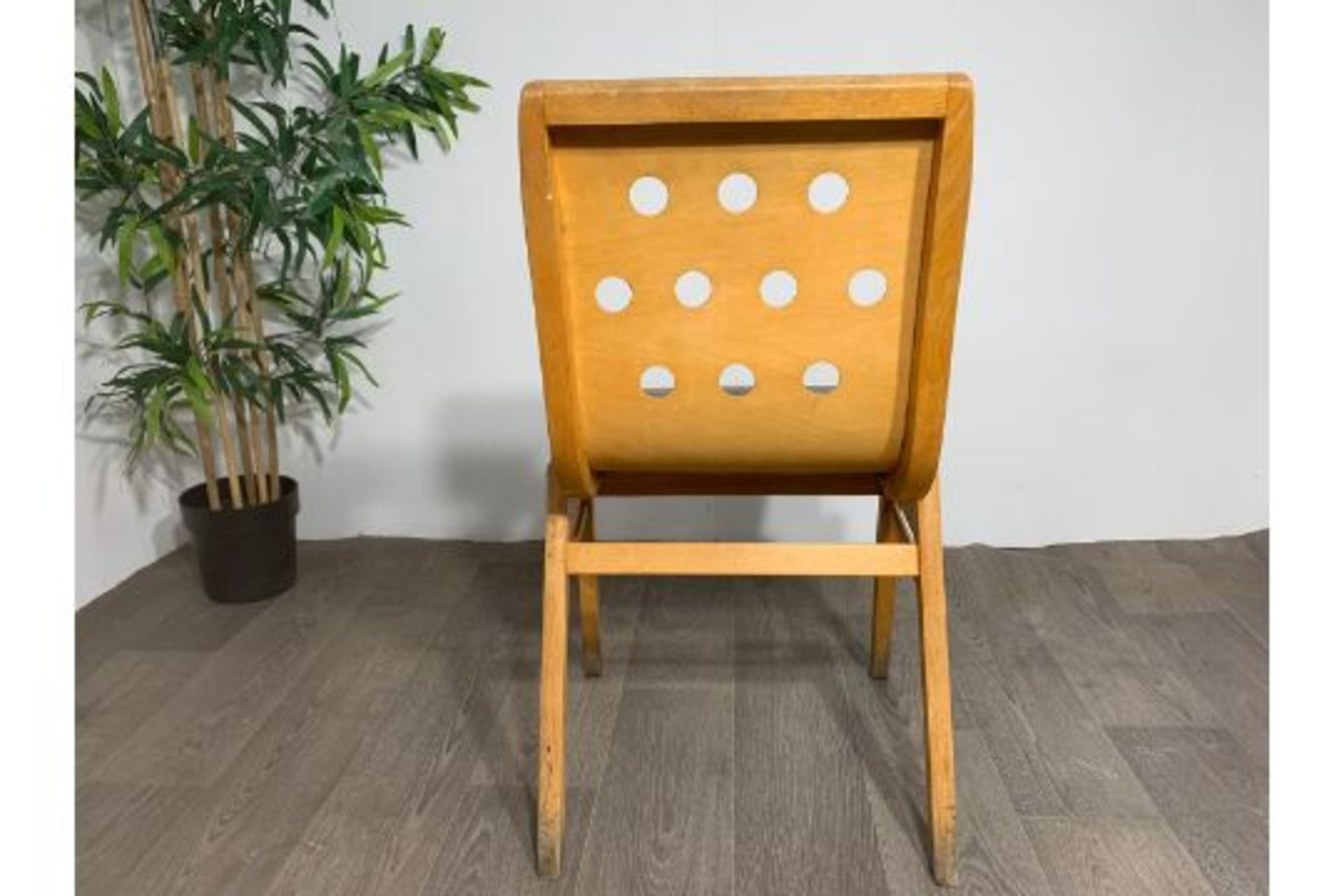 Mid Century Wooden Chair With Hole Detail x2 - Image 2 of 7