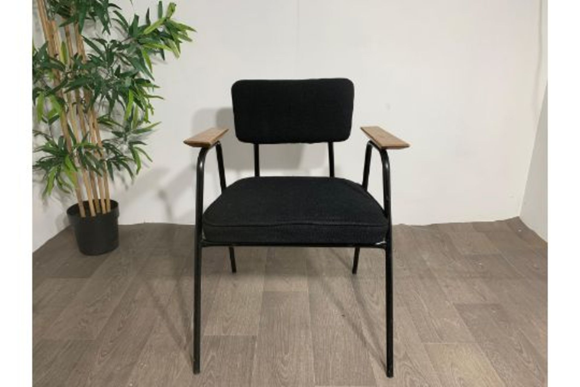 Black Commercial Grade Chair with Wooden Arm Rest x2