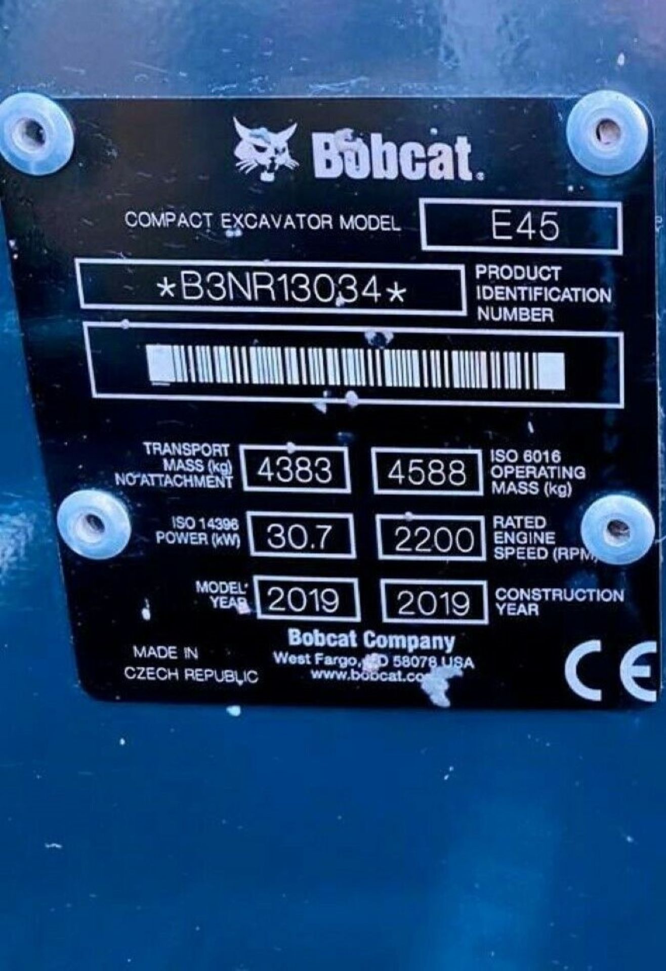 Bobcat E45 Excavator 2019 - Image 10 of 12