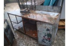 Steel frame workbench clad with galvanized sheeting