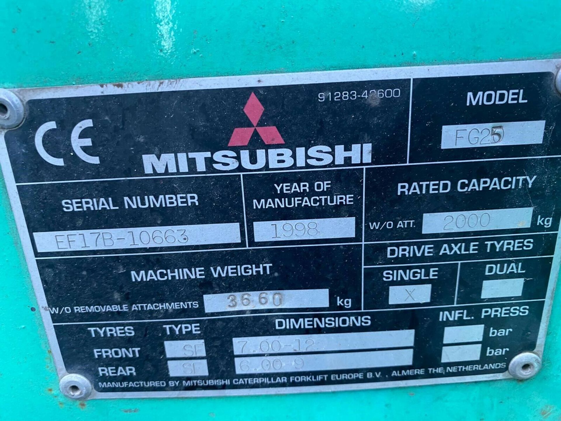 Mitsubishi 2.5 tonne gas Forklift - Image 6 of 7