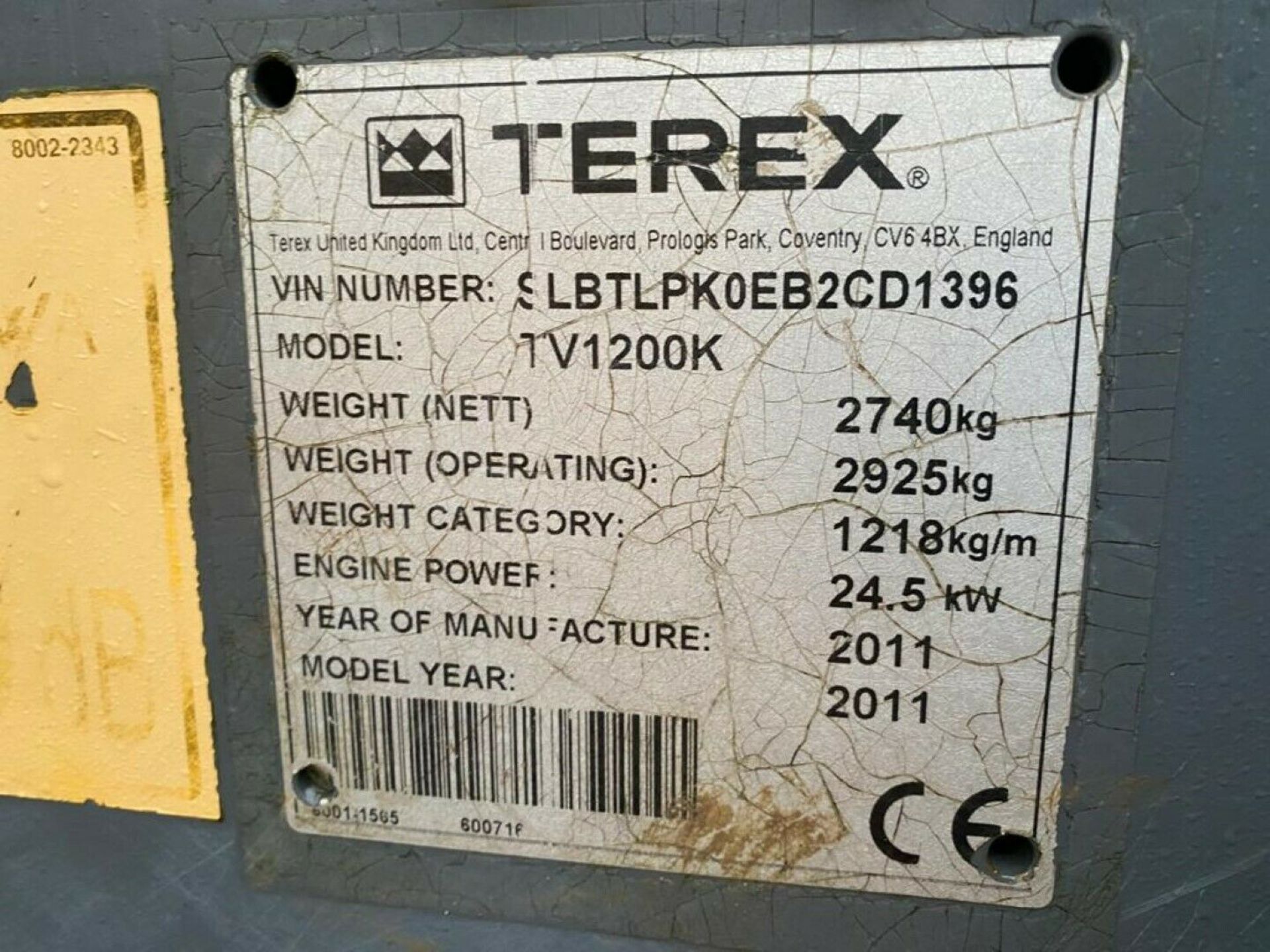 Terex TV1200 Tandem Roller 2011 - Image 3 of 12