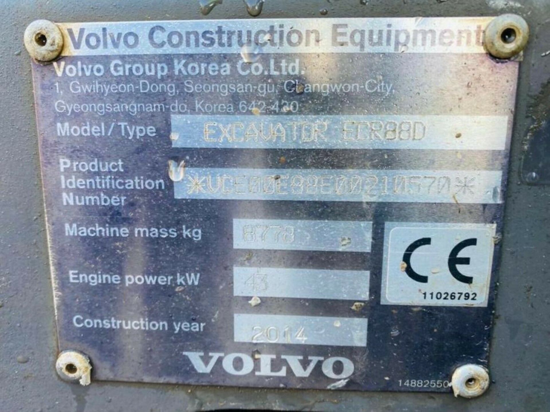 Volvo ECR88D Excavator 2014 - Image 11 of 12