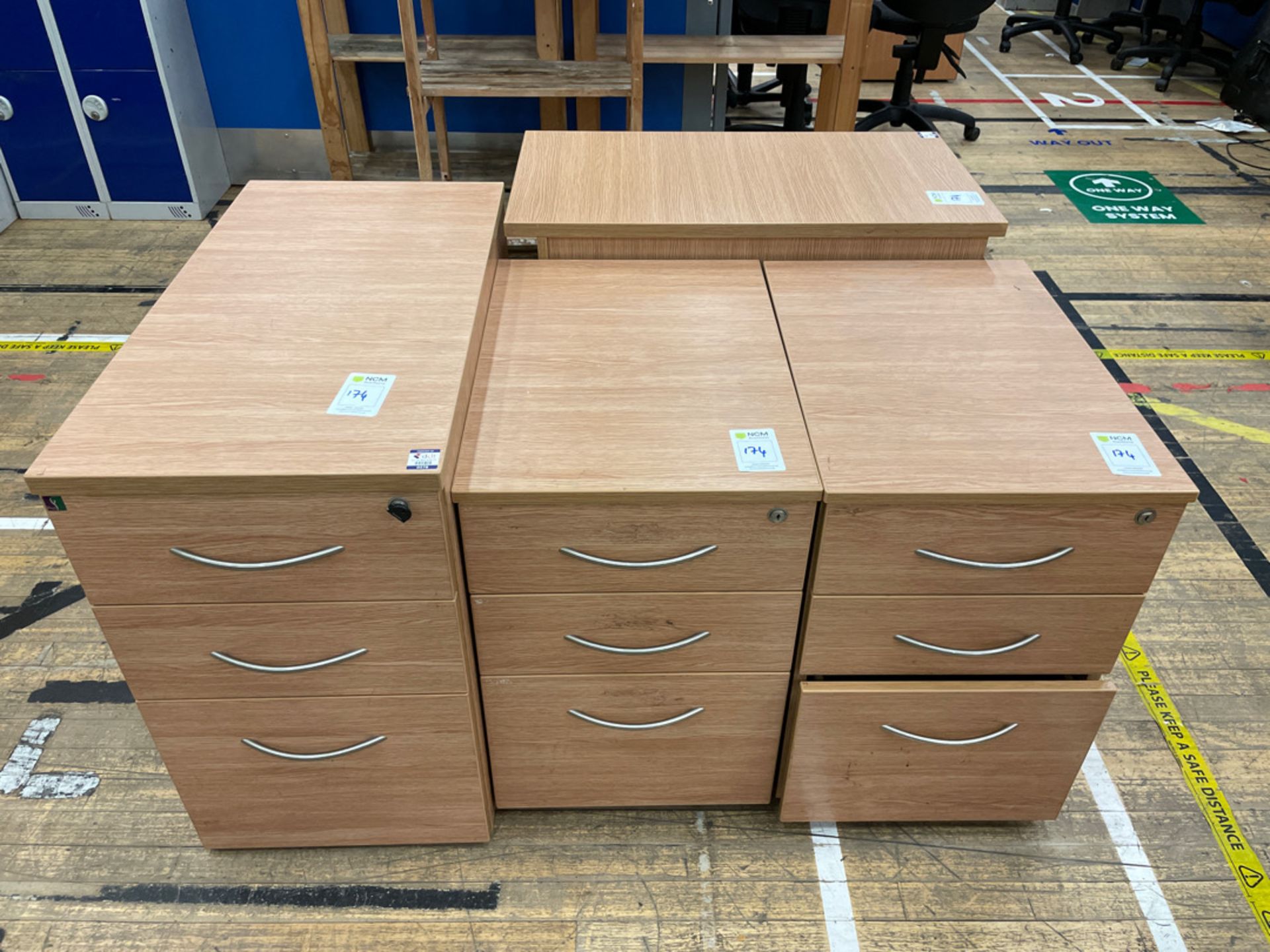 Filing Cabinets x 4, 3 Drawer Wooden