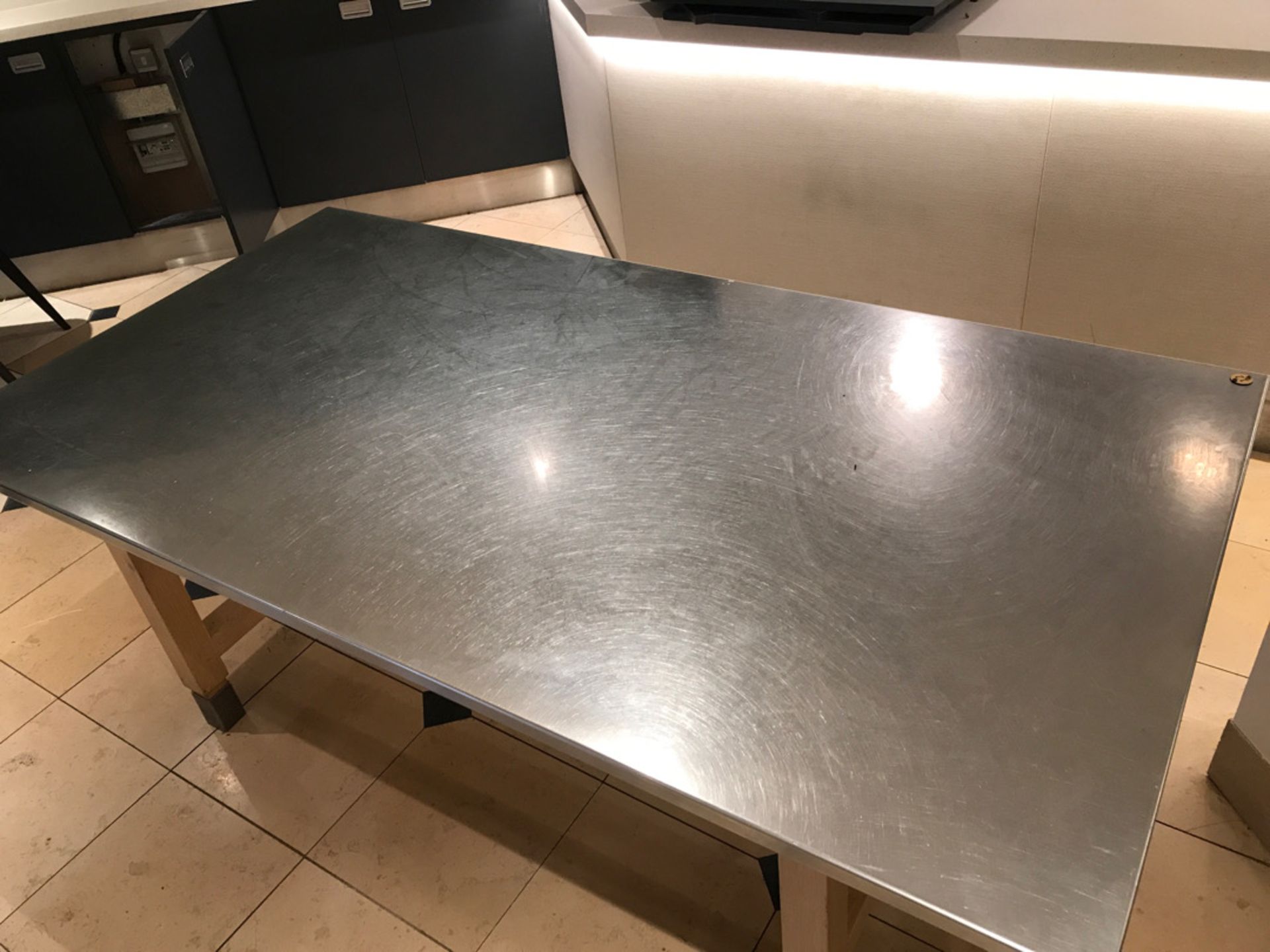 Stainless Steel Prep Table with Wooden Legs - Image 4 of 4