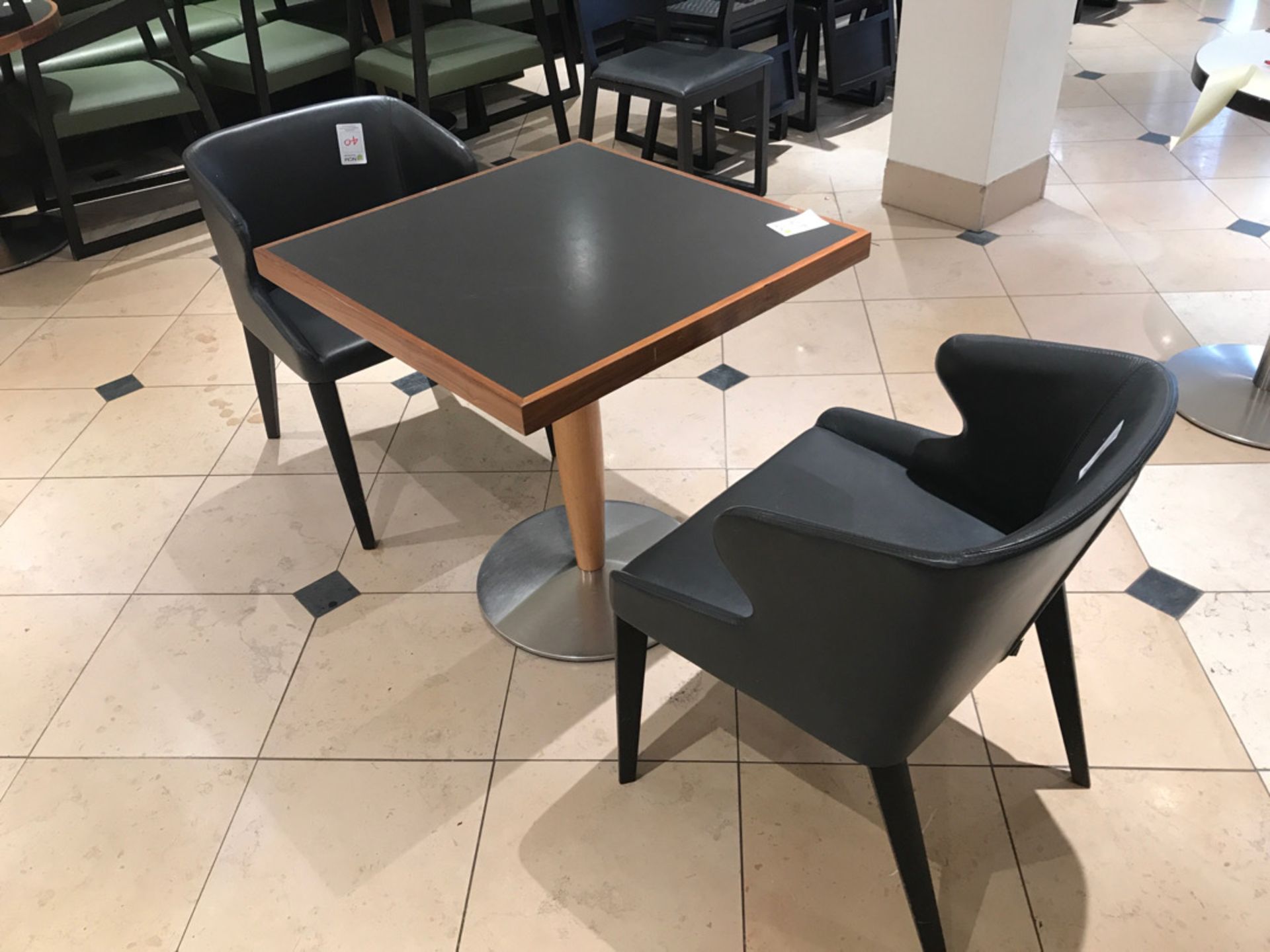 Modern pedestal table with two designer chairs - Image 2 of 4