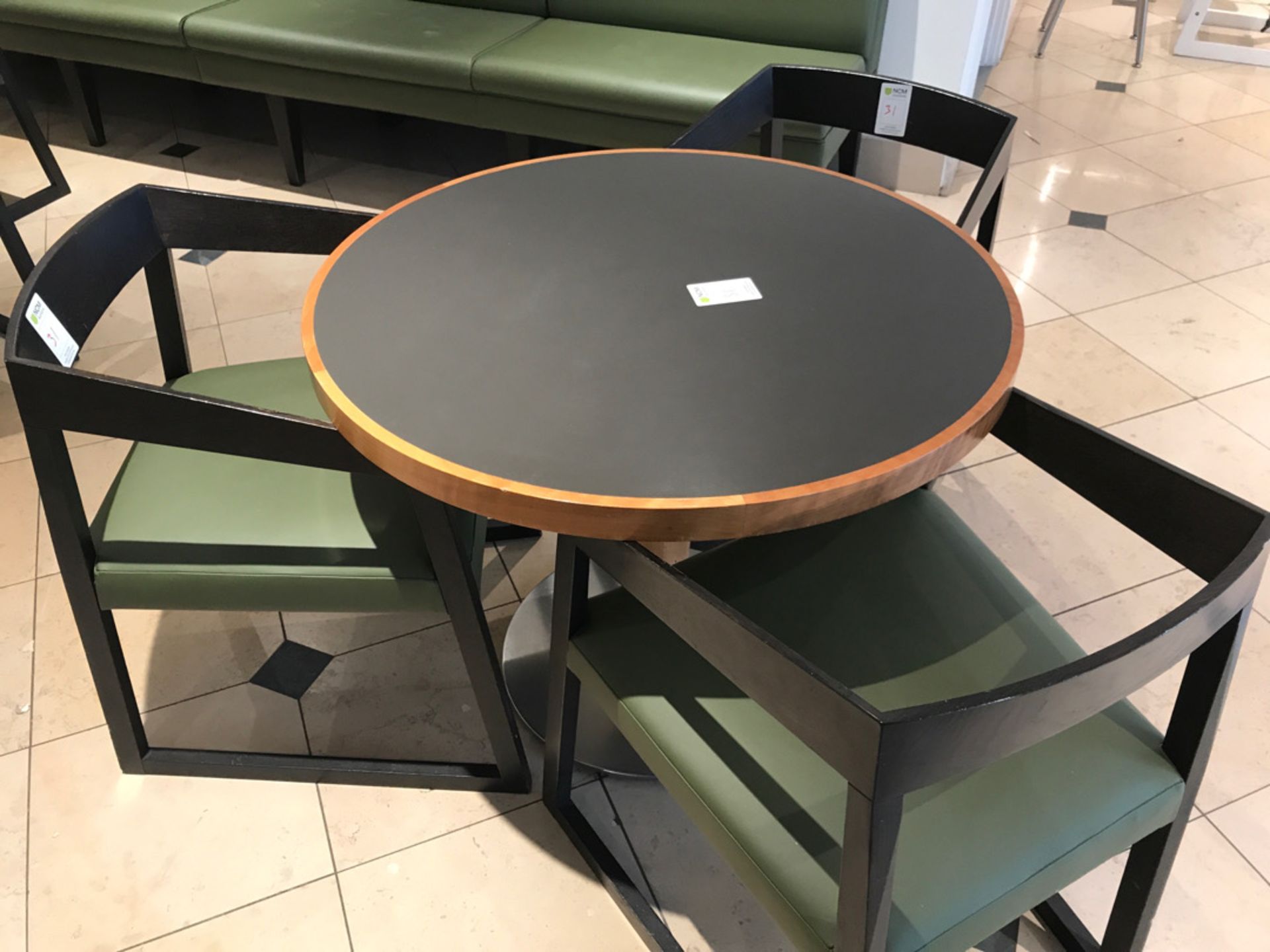 Modern pedestal table with three designer chairs - Image 2 of 3