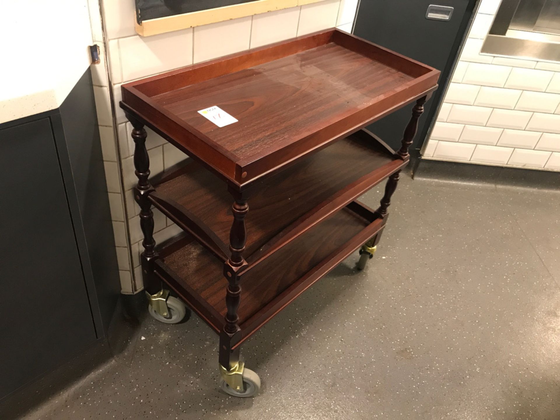 Three tier wooden wheeled serving trolley - Image 2 of 2