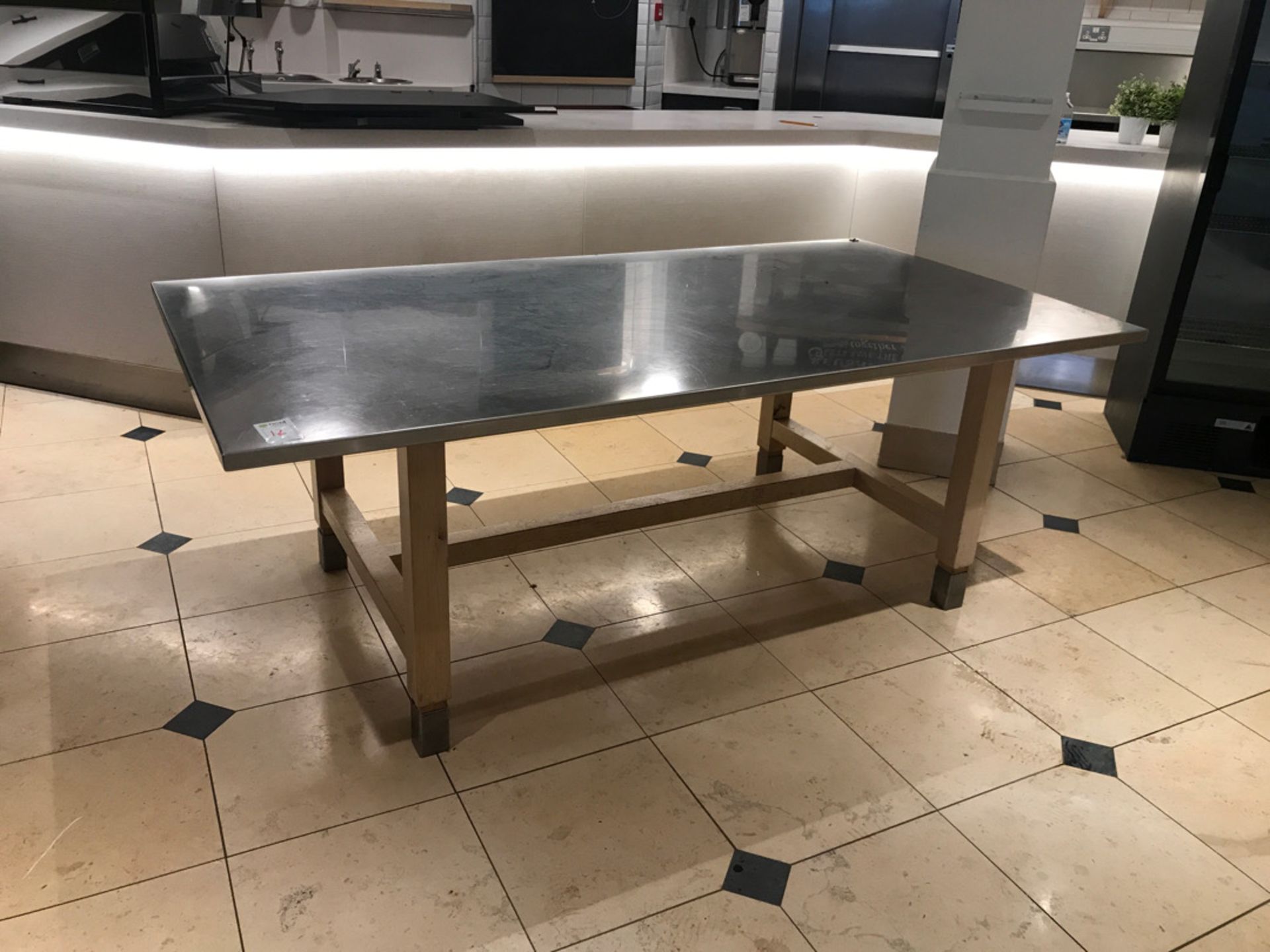 Stainless Steel Prep Table with Wooden Legs