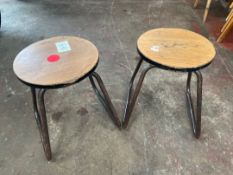 Metal Framed Wooden Stools x 2