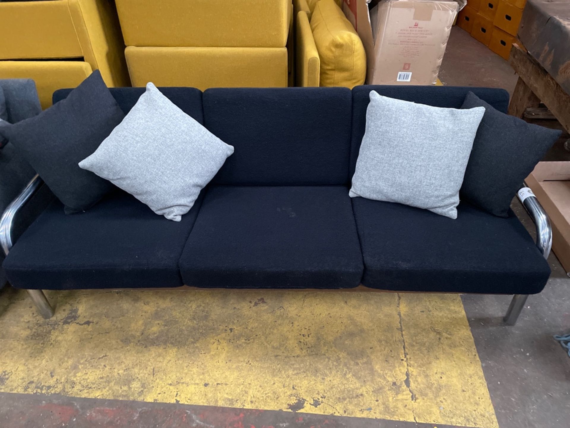 Black 3 Seater Metal Framed Sofa