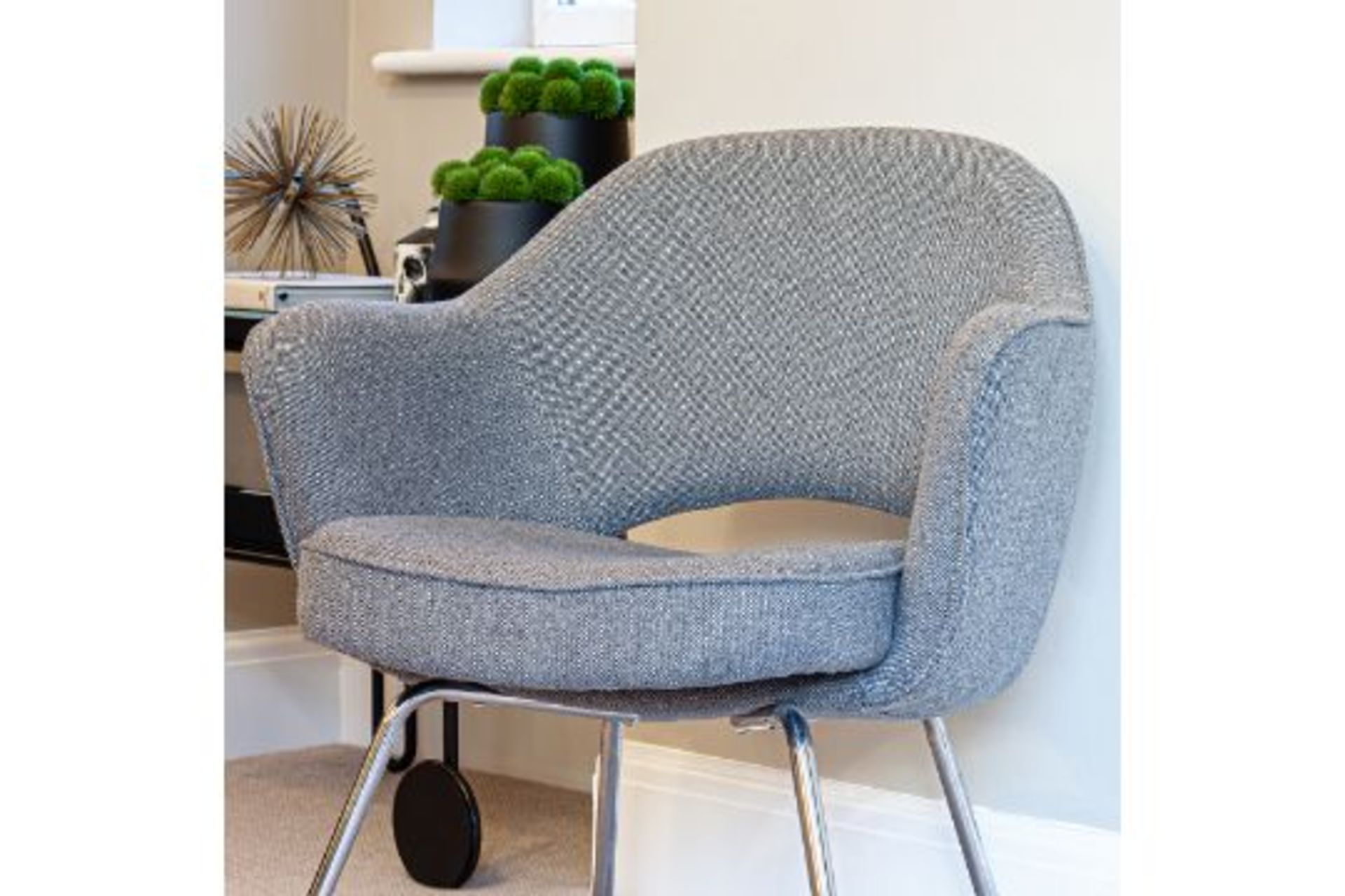 Grey Fabric Commercial Grade Chair with Chrome Leg - Image 4 of 4