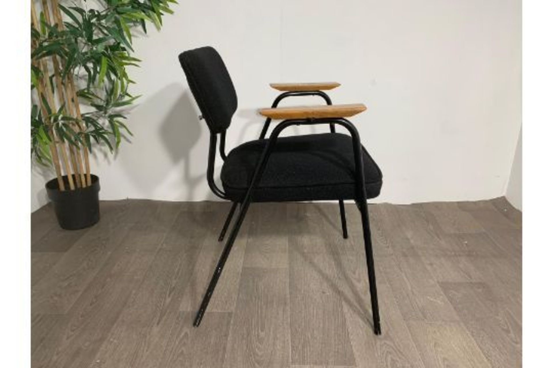 Black Commercial Grade Chair with Wooden Arm Rest x2 - Image 2 of 3