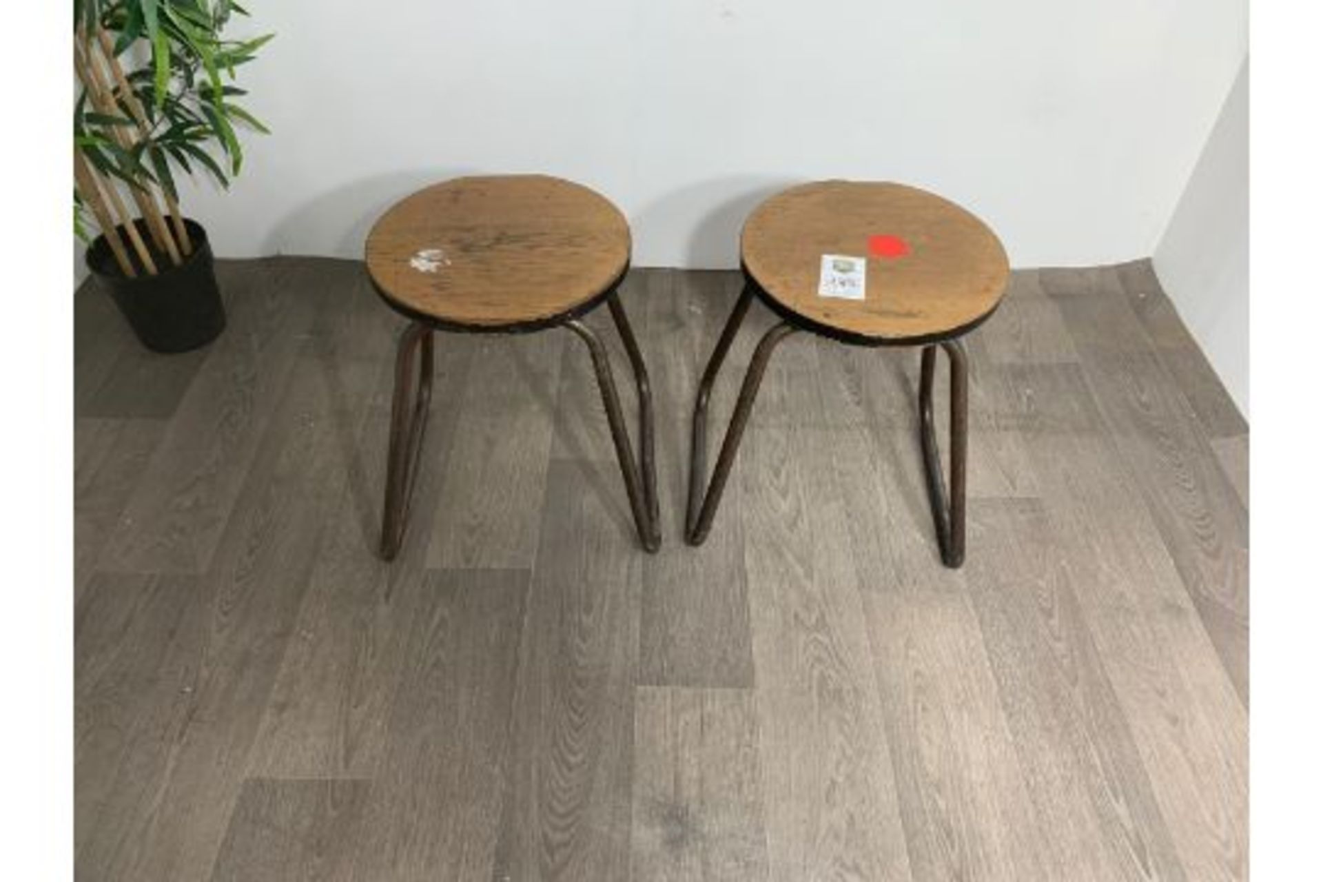 Industrial Style Wooden Stool with Steel Legs x2 - Image 2 of 2