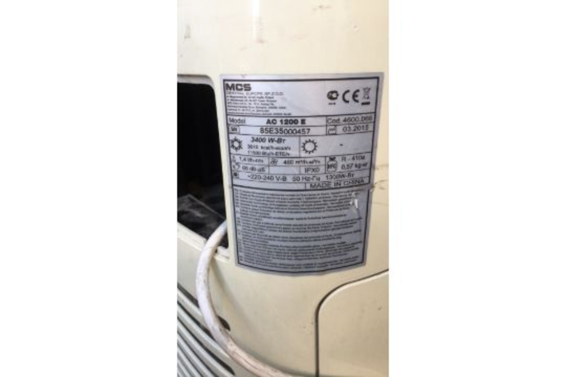 Master Dehumidifier AC1200E, s/No 85E35000457, 240v, no hose (693507) s/No 85E35000457 - Image 3 of 3