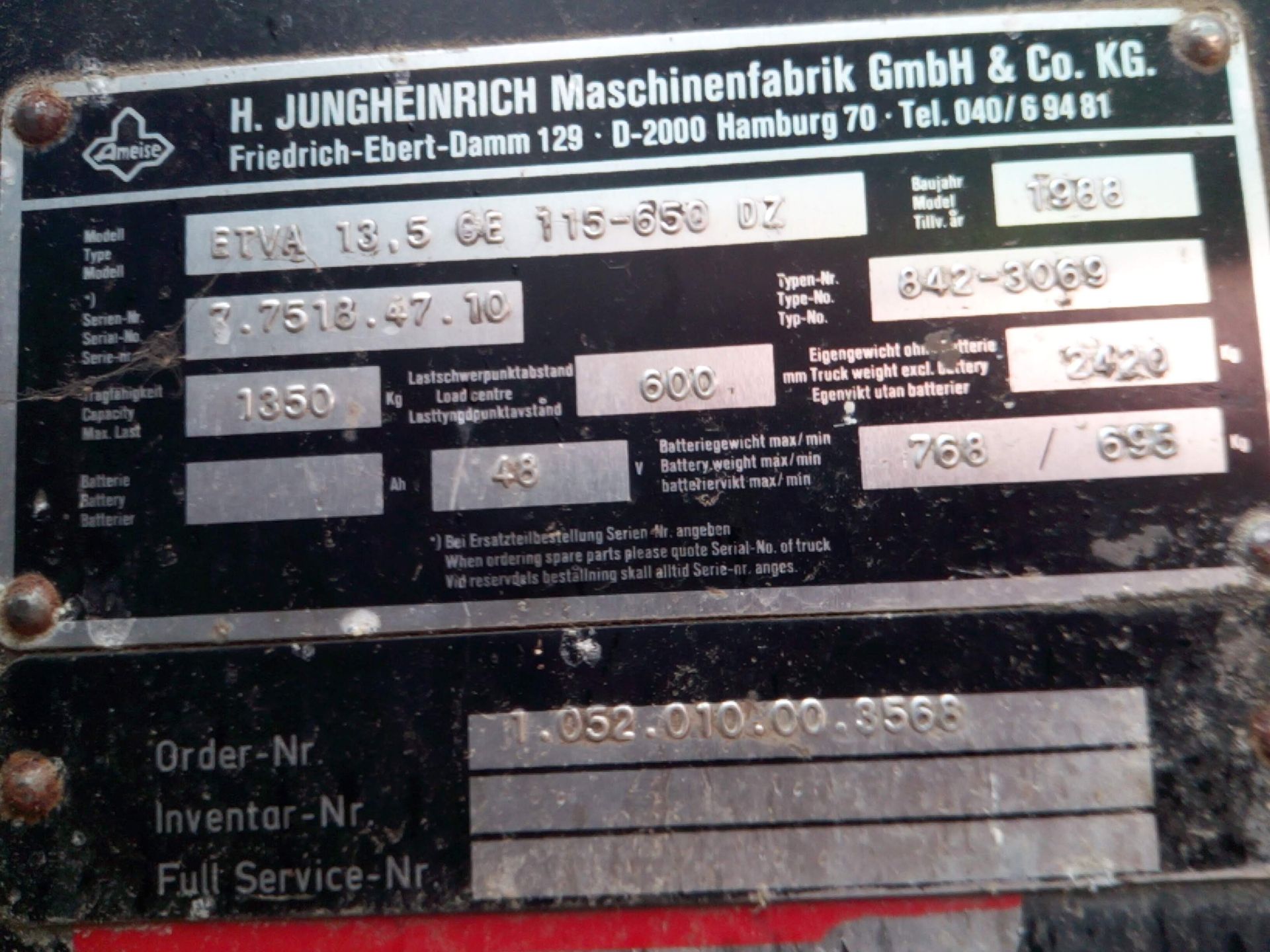 Jungheinrich ETVA 13.5 GE Lift - Image 5 of 9
