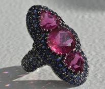 Pink Tourmaline and Sapphire Ring