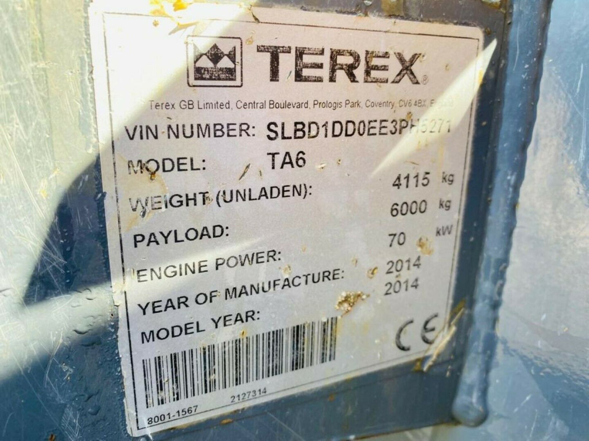 Terex TA6 6 Ton Straight Tip Dumper 2014 - Image 7 of 12