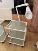 Mobile Metal Framed Glass Trolley & Magnifying Lam