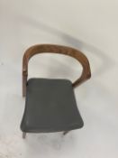 Brown and grey wood and leather seat chairs