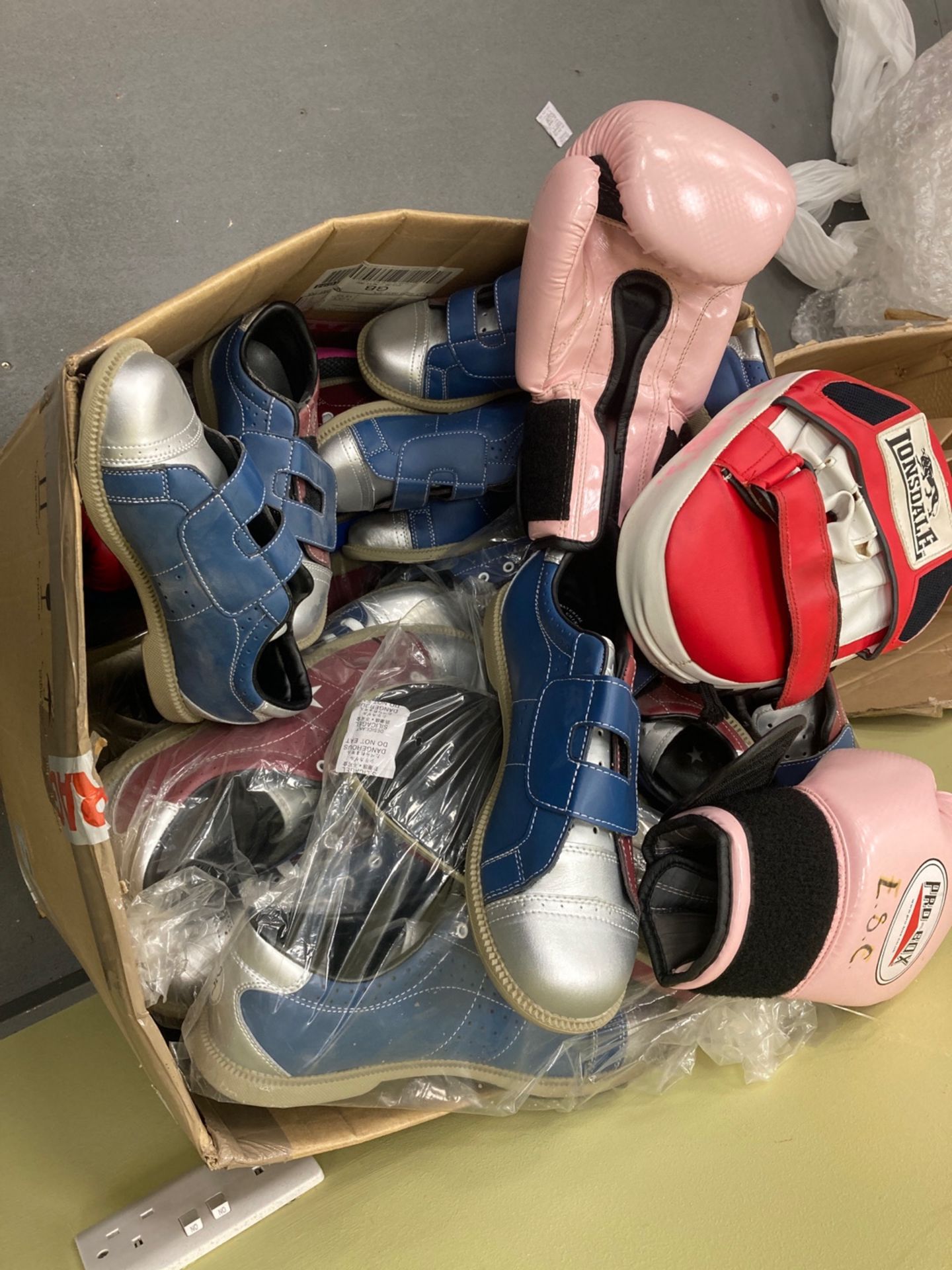Large box of Bowling alley shoes boxing gloves and - Image 5 of 5