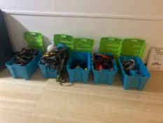 Five boxes of various harnesses and helmets