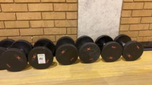 Variety of dumbbells ranging from 5kg to 12kg