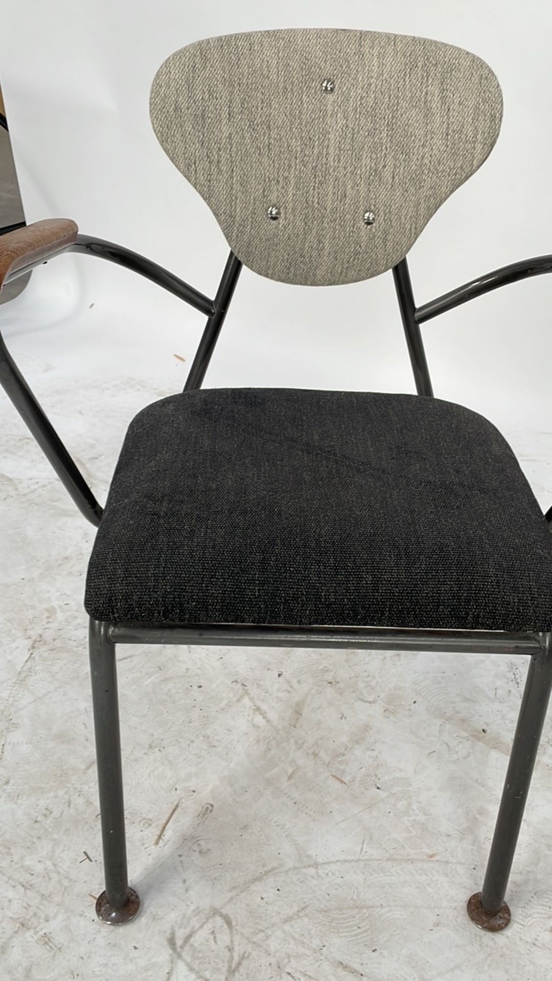 Black and Grey Commercial grade chair with wooden arm rest - Image 2 of 3