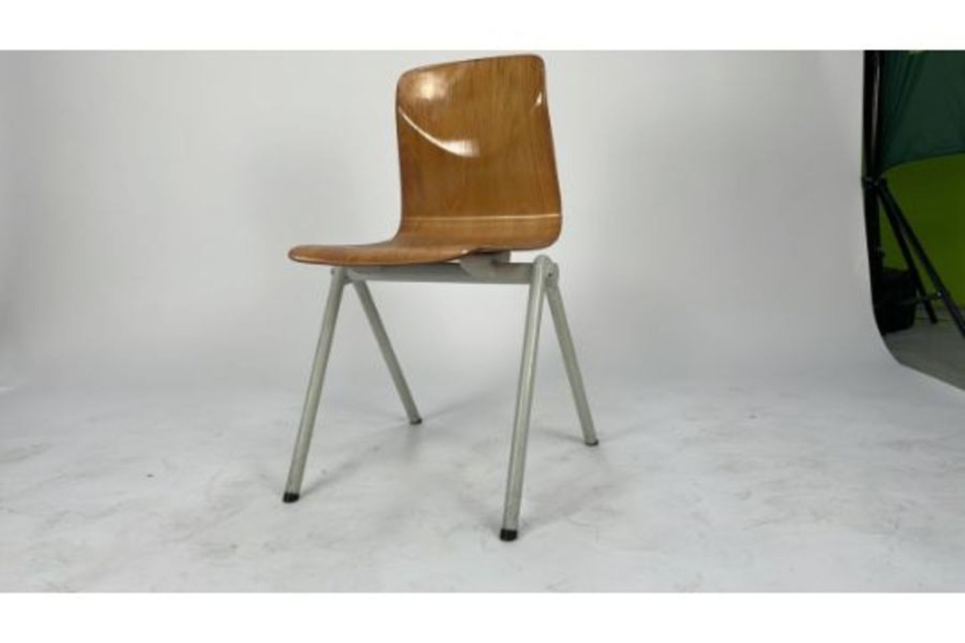 Mid Century Wooden Chair with Steel Legs