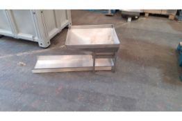 Stainless steel feed hopper with outfeed chute