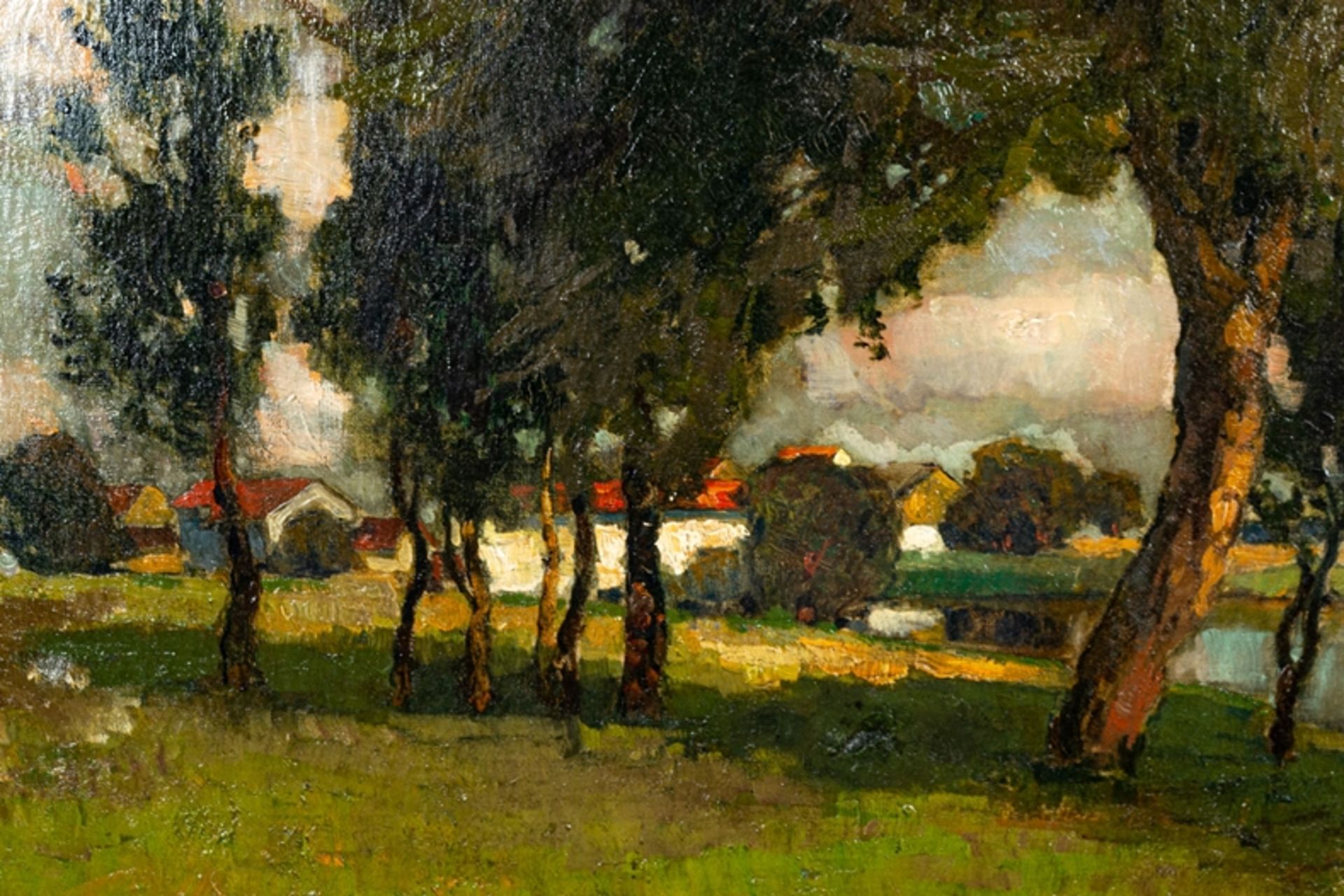 "Sommerliche Flusslandschaft am Dorfrand" - Gemälde, Öl auf Leinwand, ca. 77 x - Image 4 of 8