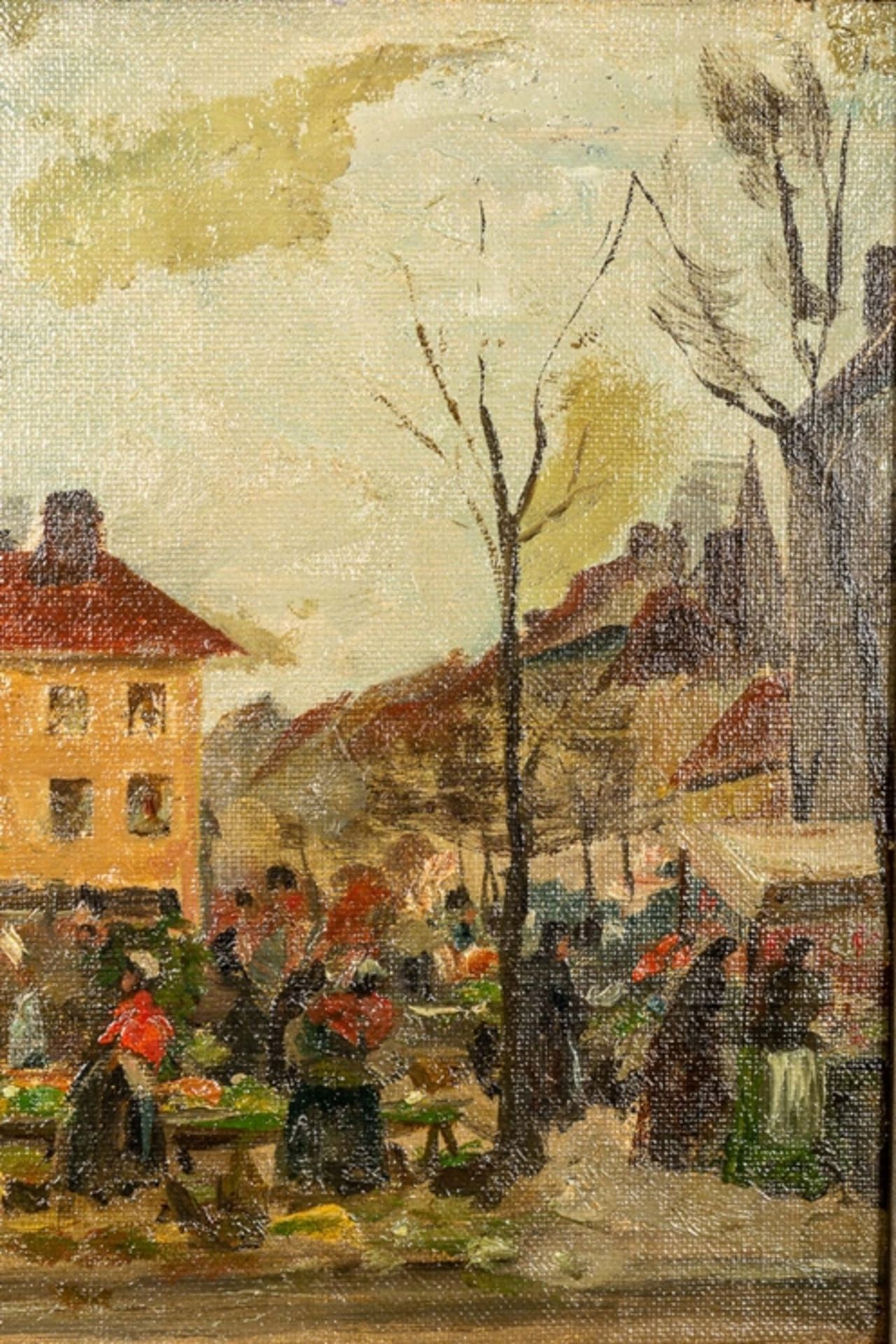 "Marktszene", Gemälde, Öl auf Leinwand auf Platte gezogen, ca. 25 x 17 cm. Himm - Image 2 of 5