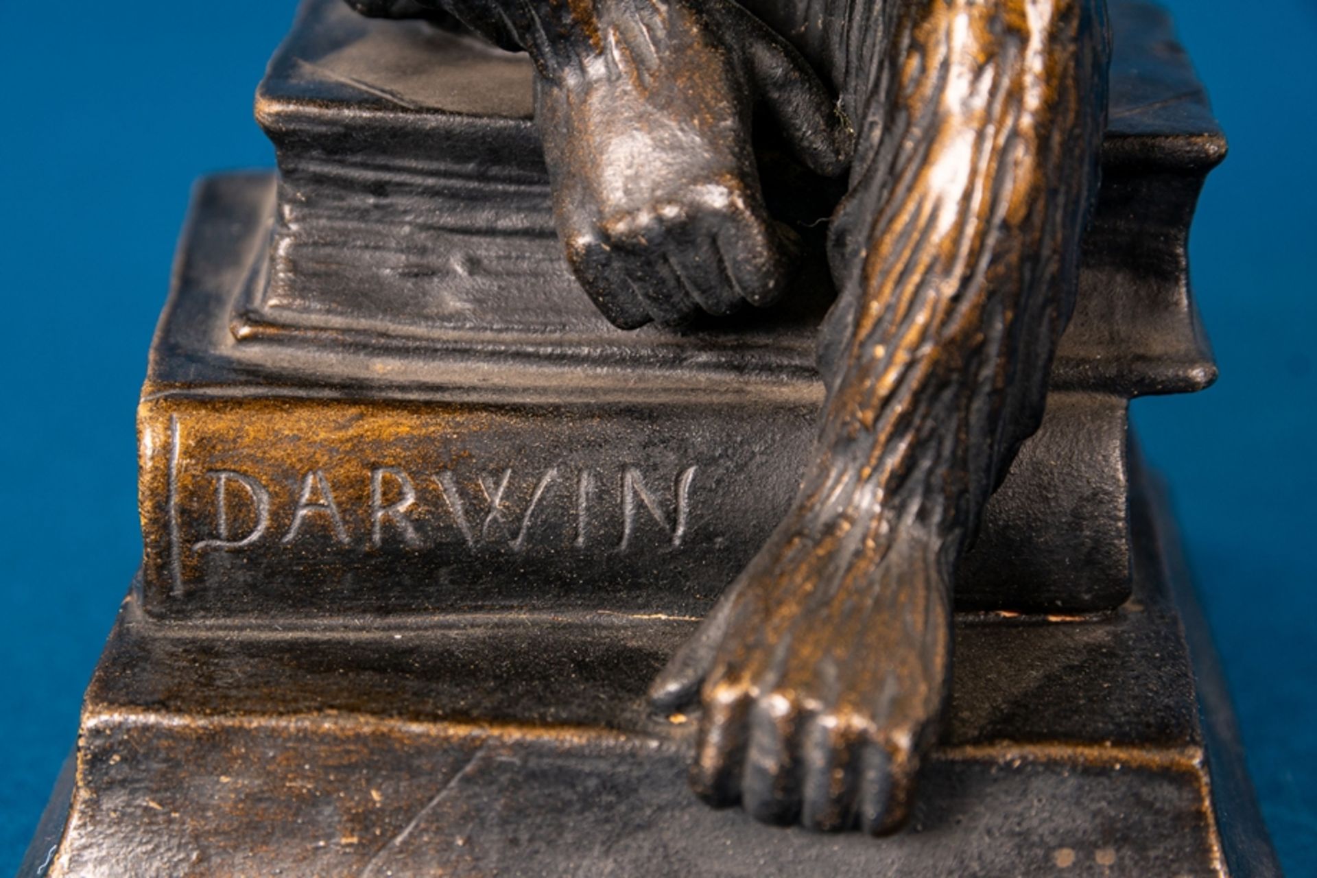 "DARWIN" - sitzender Affe, sich einen menschlichen Schädel nachdenklich betrach - Image 12 of 14