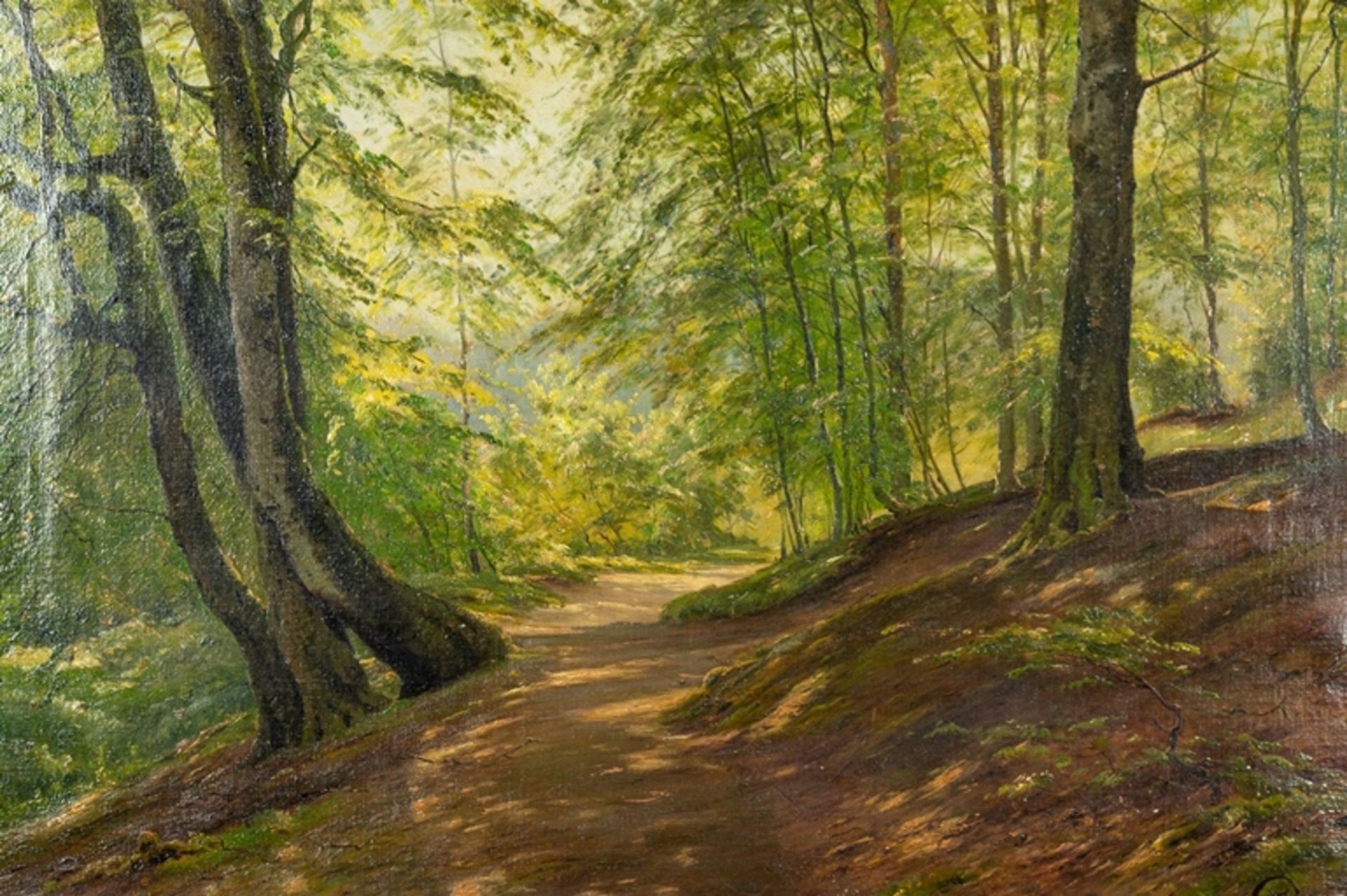 "Lichtdurchfluteter Sommerwald", Gemälde, Öl auf Leinwand, ca. 46 x 66 cm, mono - Image 3 of 12