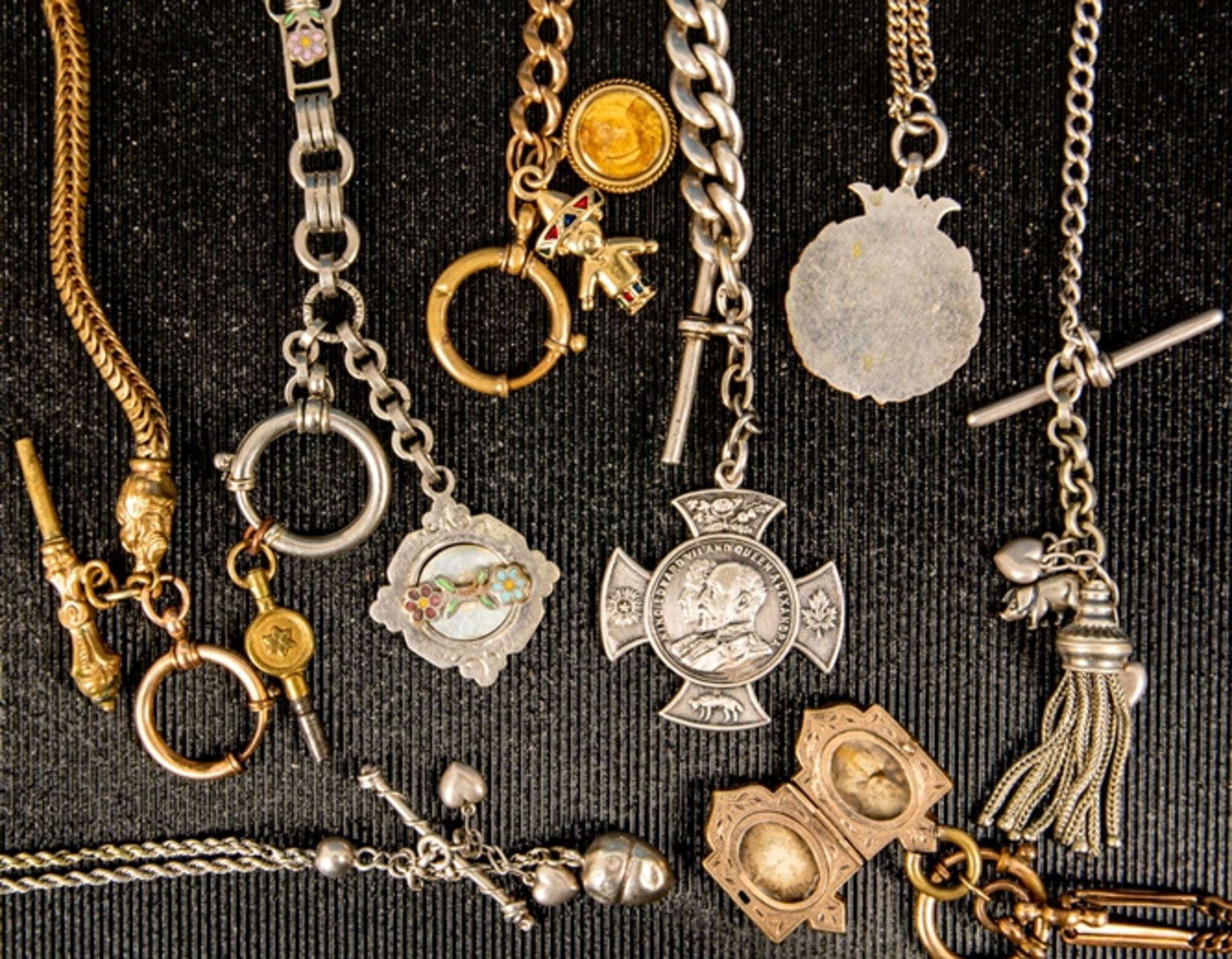 8teilige Sammlung versch. Taschenuhrenketten. Versch. Alter, Längen, Materialie - Bild 6 aus 6
