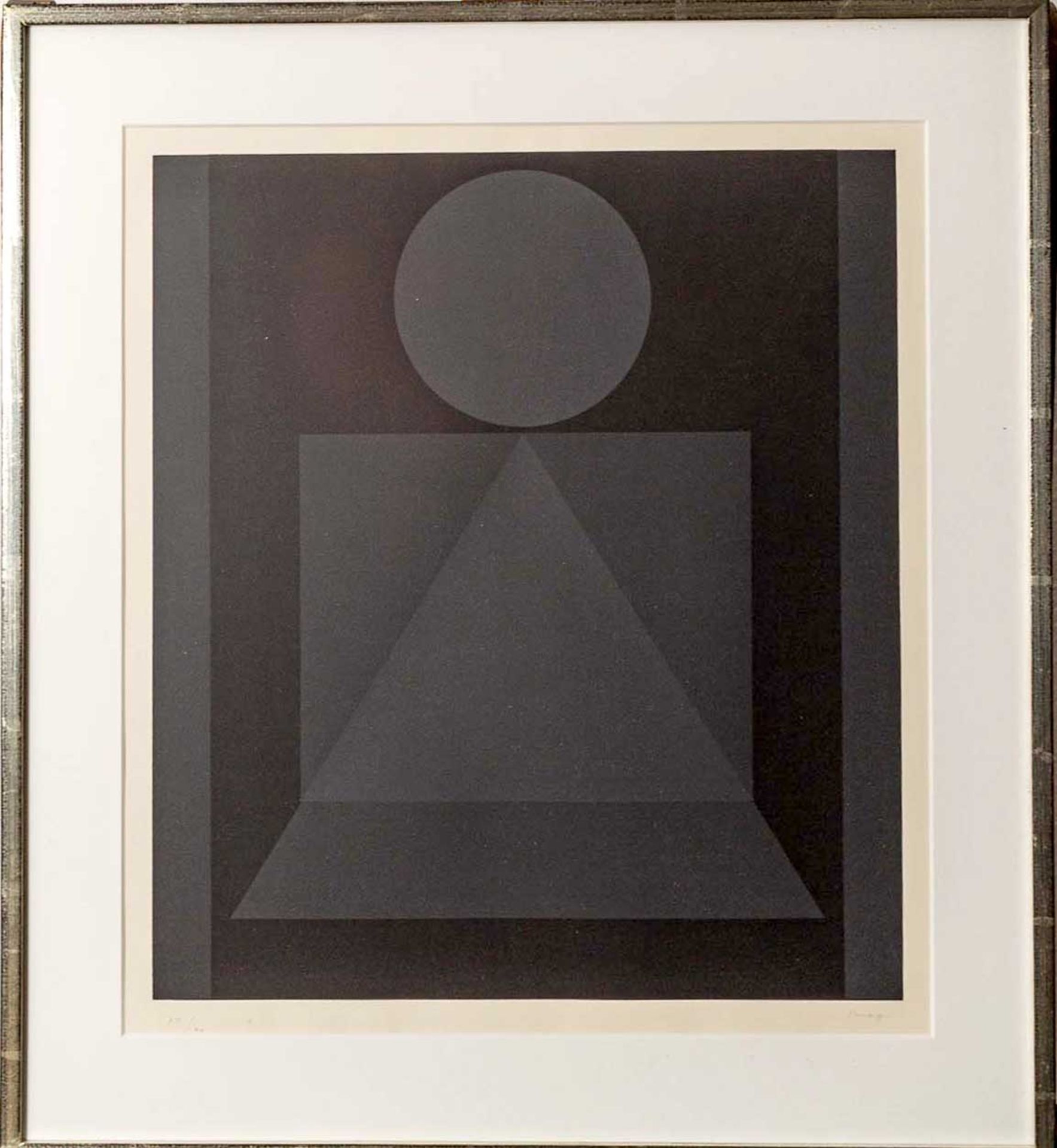 Schwarz-graue geometrische Komposition, limitierte Farbserigraphie des Fritz Ru