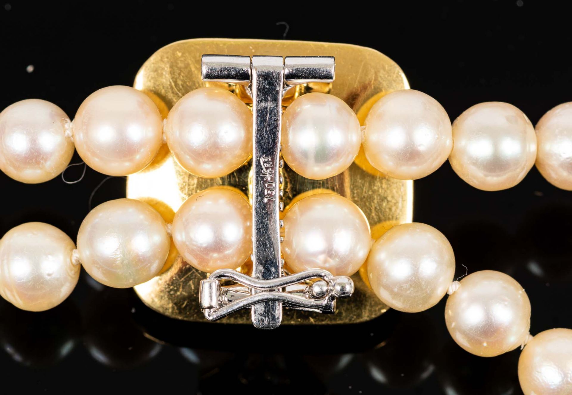Elegante Perlenkette, einzeln geknotete Zuchtperlen, schwerer 750er Gelb- und W - Bild 4 aus 6