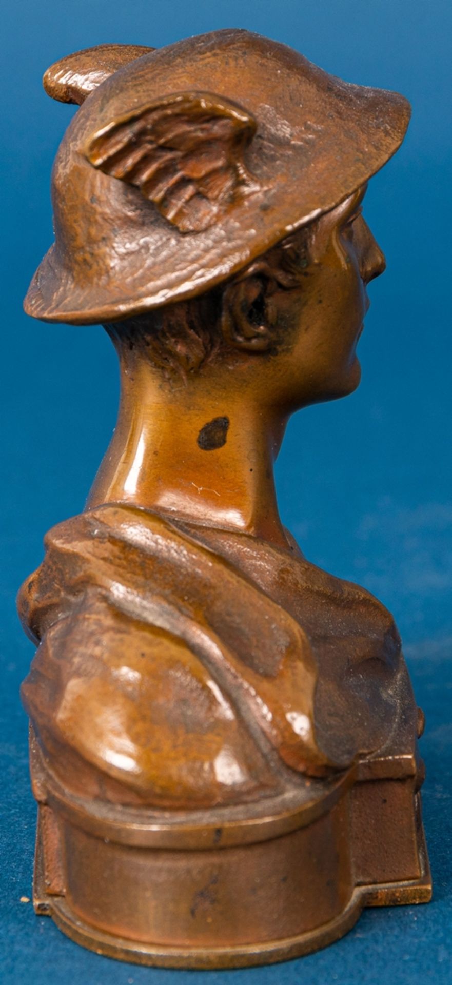 Kleine "HERMES"-Büste, ca. 10 x 10 cm, bronzierter Metallguss, unbezeichnet, um - Image 7 of 12