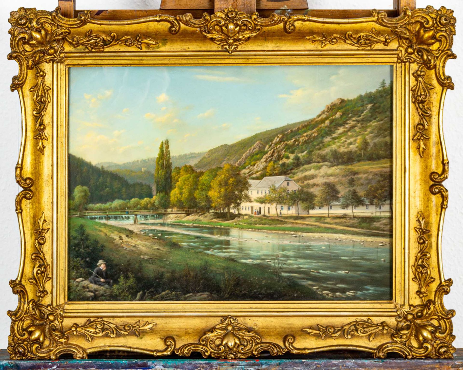 "Sommerliche Flusslandschaft im Elbsandsteingebirge" - detailreiches Pastell, c