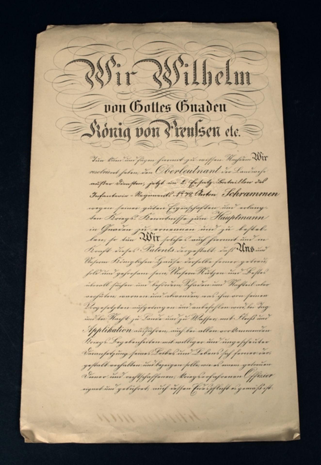 Patent als Hauptmann vom 27. Januar 1916 für Anton Schrammen, Hildesheim. Papie