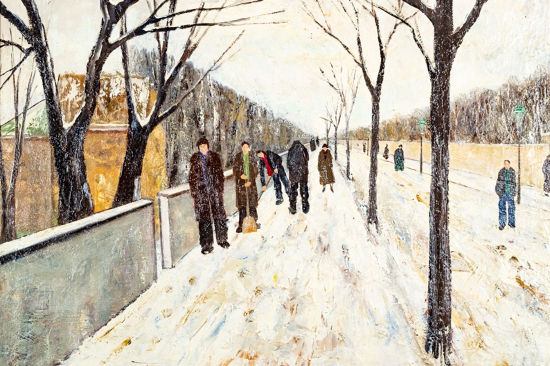 "Winterliche Straßenszene". Gemälde, Öl auf Leinwand, ca. 50 x 62 cm, unten rec - Image 3 of 7