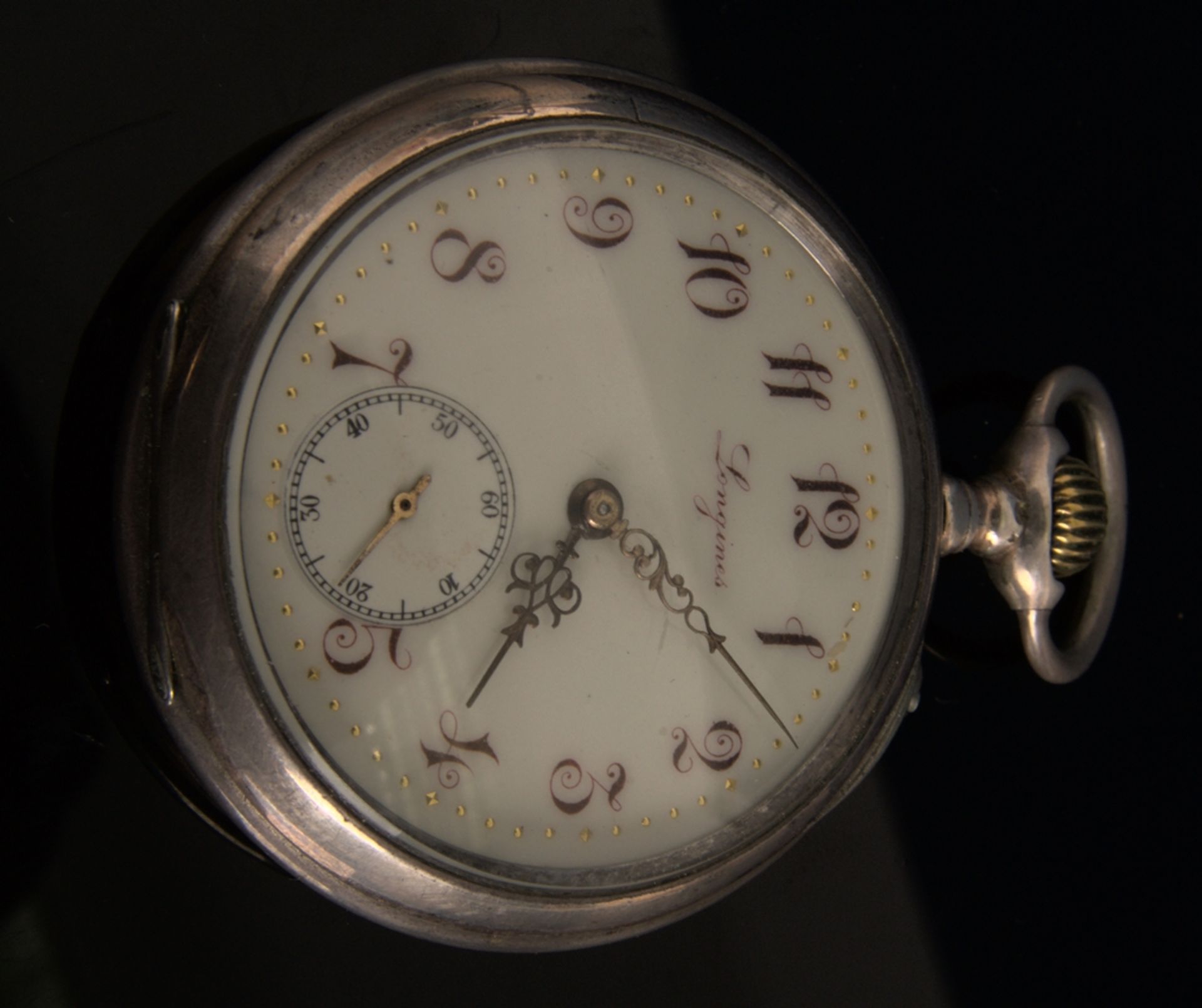 Antike offene LONGINES Herrentaschenuhr um 1890, vergoldetes Uhrwerk läuft an, - Bild 2 aus 11