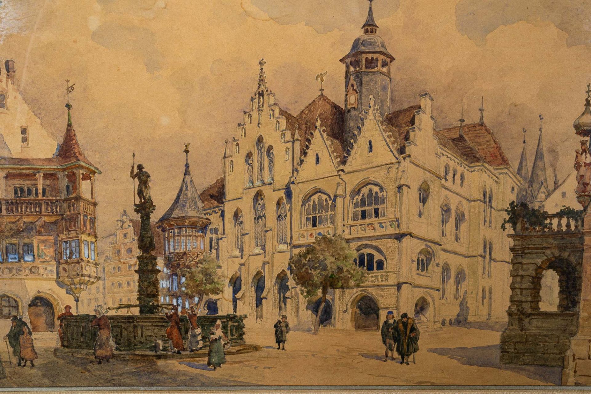 "Sommerliche Altstadtszenerie", Aquarell, ca. 27 x 39 cm, unten rechts monogram - Image 4 of 9