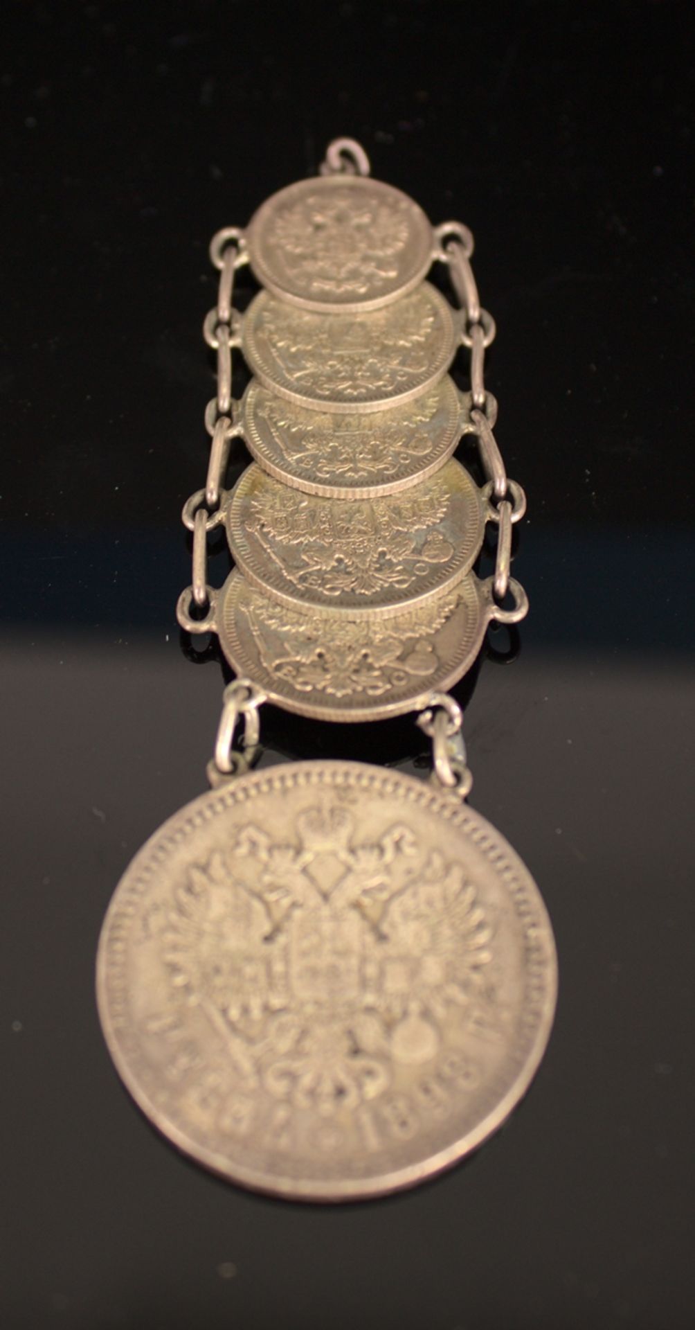 6teilige "russische Silbermünzen - Chatelaine" - Uhrenkette, bestehend aus 6 mi - Image 3 of 7
